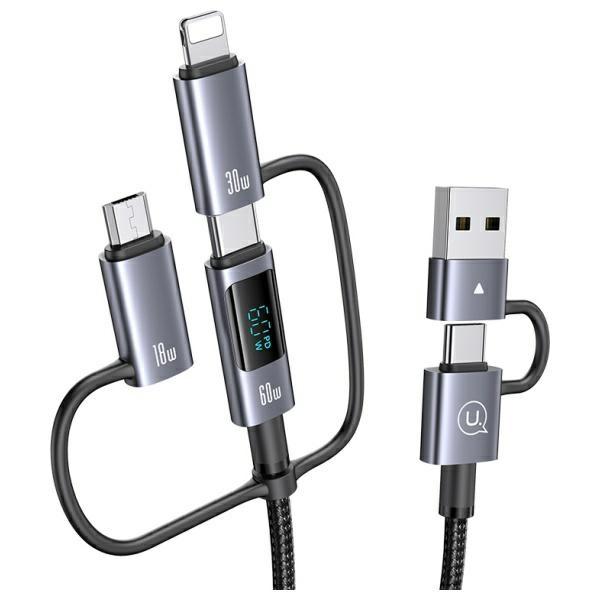 USAMS Kabel 6w1 Fast charging 60W 1,2m    Data Cable Digital dispay Aluminium Alloy Seria Sufeng SJ713