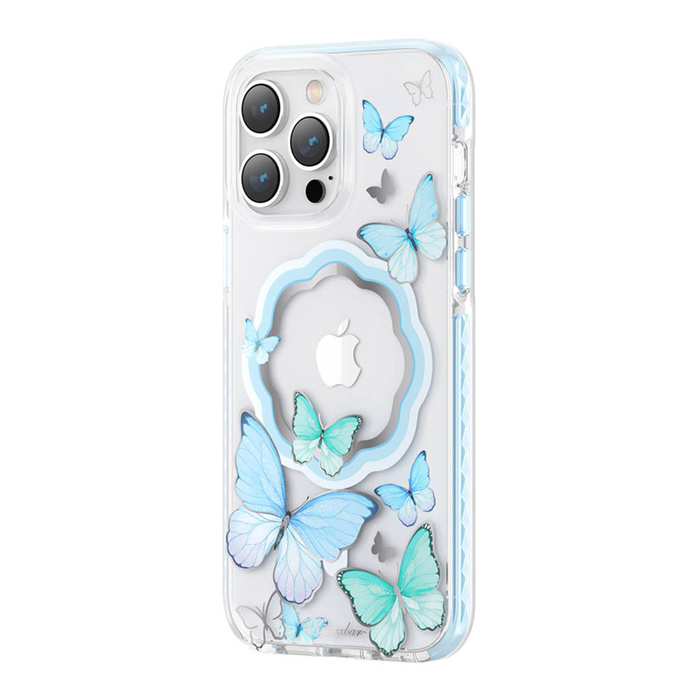 Etui Kingxbar Butterfly Series Magnetyczne Etui iPhone 14 Plus Magsafe Ozdobione Nadrukem W Motyle Niebieskie Case