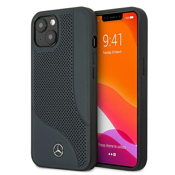 Etui MERCEDES Apple iPhone 13 Mini Leather Perforated Area Granatowy Hardcase