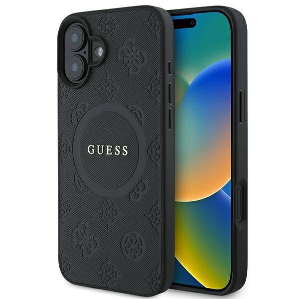Etui Guess iPhone 16 6.1" czarny/black hardcase Saffiano Peony Classic Logo MagSafe