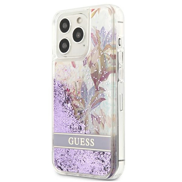 Etui GUESS Apple iPhone 13 13 Pro Flower Liquid Glitter Fioletowy Hardcase