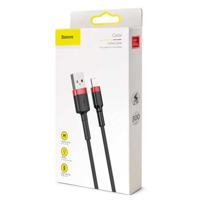 Kabel Baseus Cafule USB-A / Lightning 2A QC 3.0 3 m - czarno-czerwony