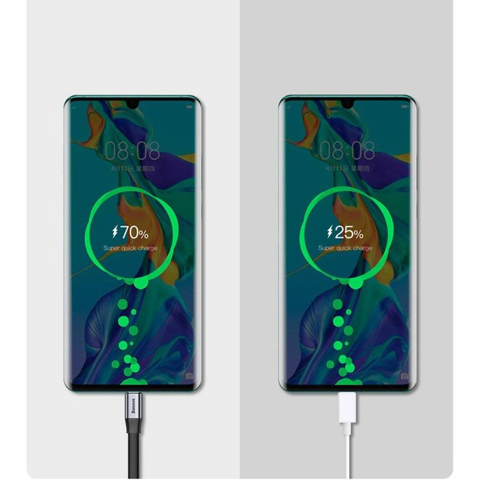 [PO ZWROCIE] Baseus Simple płaski kabel przewód USB / USB Typ C SuperCharge 5A 40W Quick Charge 3.0 QC 3.0 23cm szary (CATMBJ-BG1)