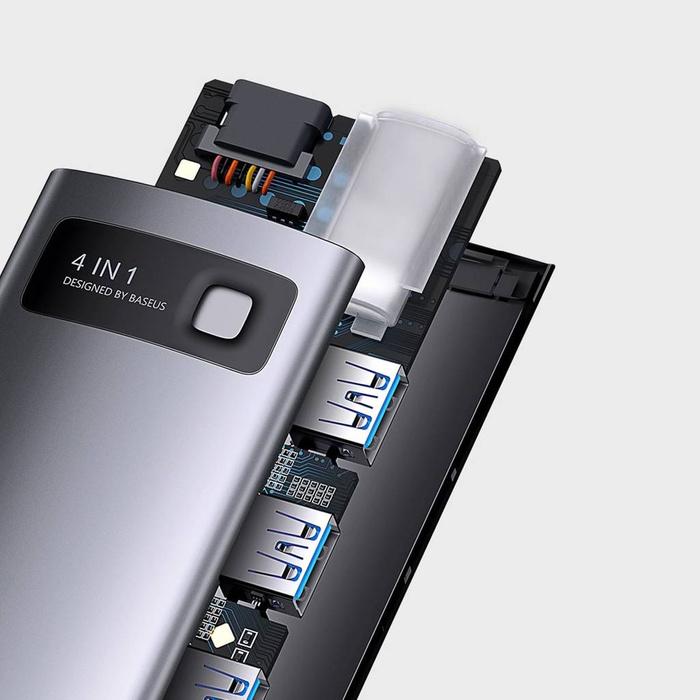 Baseus Metal Gleam Series stacja dokująca HUB 4 w 1 USB Typ C - 3 x USB 3.2 Gen. 1 / RJ45 (WKWG070113)