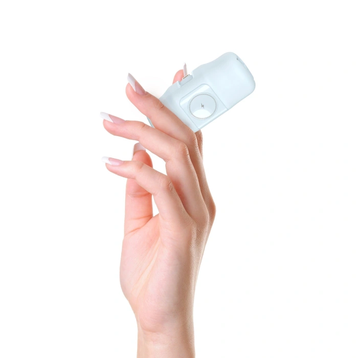 Mini powerbank Wozinsky WF16-YLS 5000mAh 15W Lightning z wbudowanym kablem USB-C i ładowarką do Apple Watch - niebieski