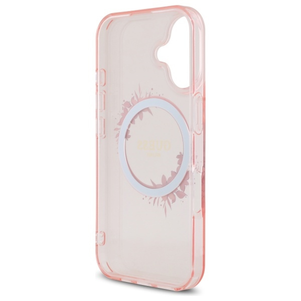 Etui Guess iPhone 16 6.1" różowy/pink hardcase IML Flowers Wreath MagSafe