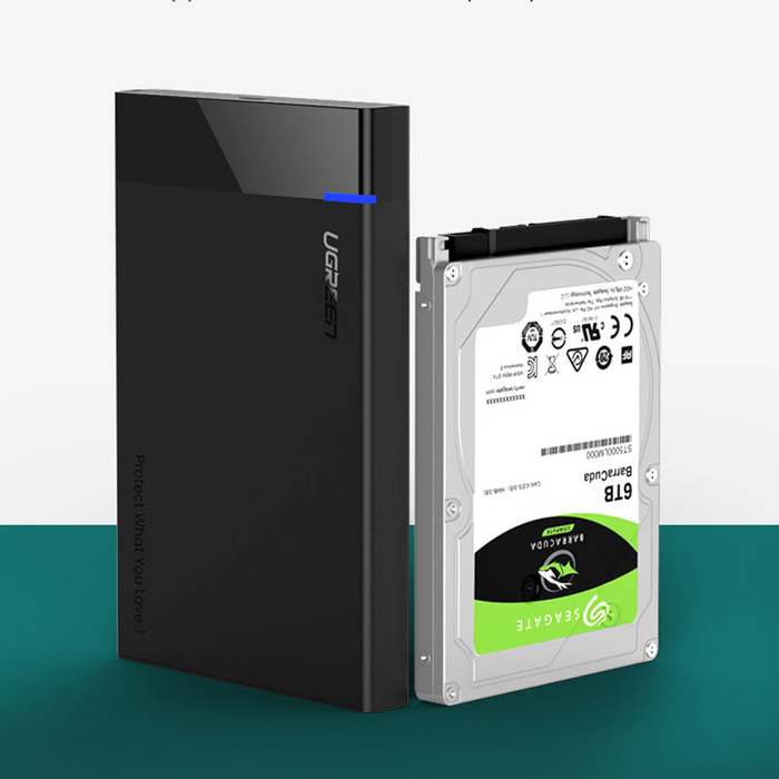 Ugreen kieszeń na dysk HDD SSD obudowa dysku SATA 2,5'' USB 3.2 Gen 1 (5 Gbps) USB Typ C + kabel 0,5 m czarny (US221 50743)