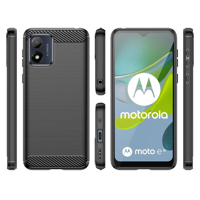 Etui Carbon Case etui Motorola Moto E13 elastyczny silikonowy karbonowy pokrowiec czarne Case