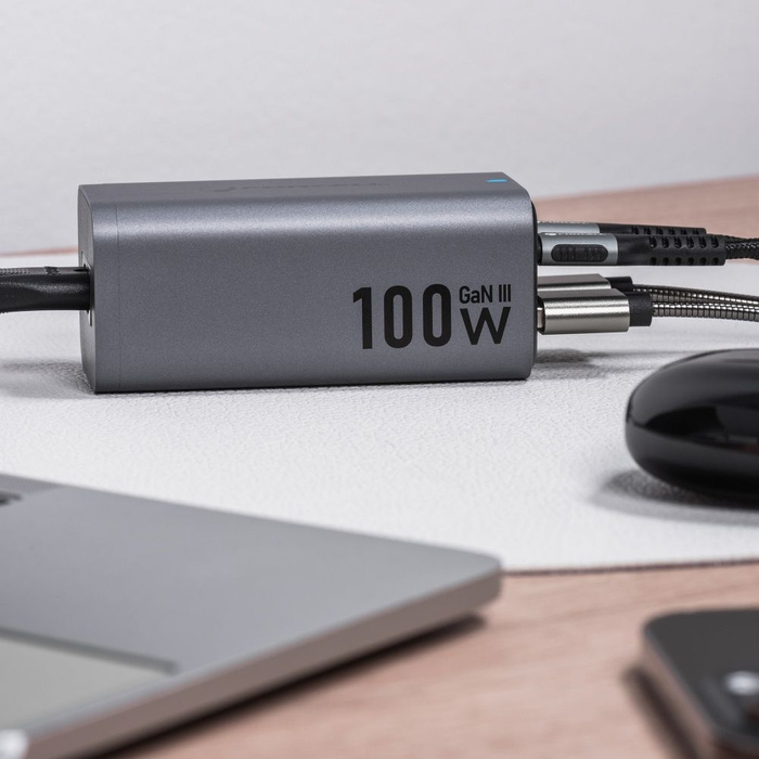 Ładowarka biurkowa Forcell F-Energy GaN III 2 x USB C + 2 x USB A QC4.0 PD 5A 100W VT-49 szara