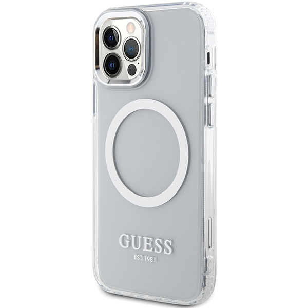 Etui Guess GUHMP12MHTRMS iPhone 12/12 Pro 6.1" srebrny/silver hard case Metal Outline Magsafe Case