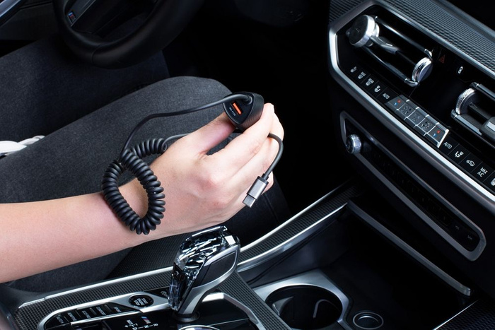 FORCELL F-ENERGY Carbon CC50-1AC ładowarka samochodowa USB A z kablem Typ C PD QC3.0 3A 38W czarna