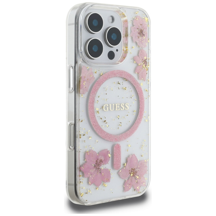 Etui Guess Resin Flowers MagSafe do      iPhone 16 Pro Max różowy