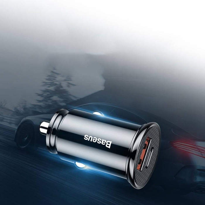 Baseus Circular PPS inteligentna ładowarka samochodowa z portami USB Quick Charge 4.0 QC 4.0 i USB-C PD 3.0 SCP czarny (CCALL-YS01)