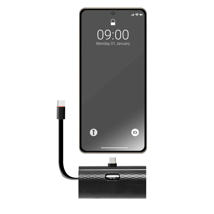 Powerbank Forcell F-Energy Power Plug F5K3 PD 20W 5000 mAh z wbudowanym złączem USB C czarny