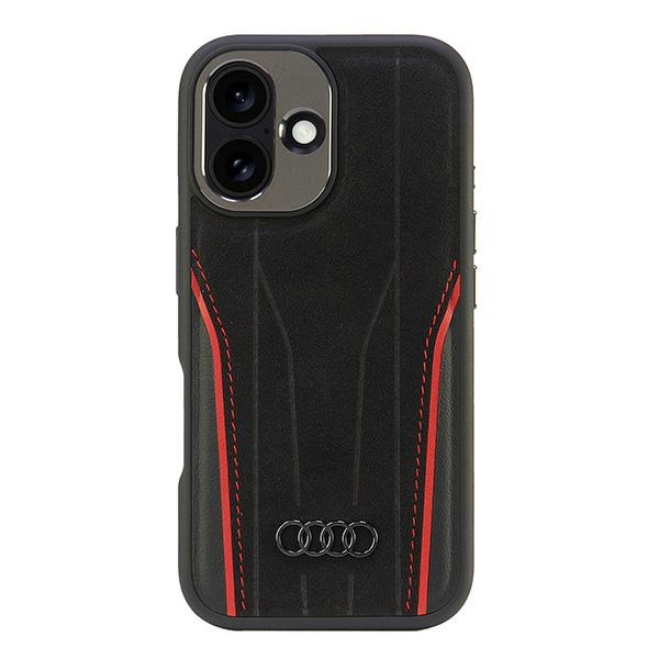 Audi Genuine Leather MagSafe iPhone 16 6.1" czarno-czerwony hardcase AU-TPUPCMIP16-R8/D3-RD