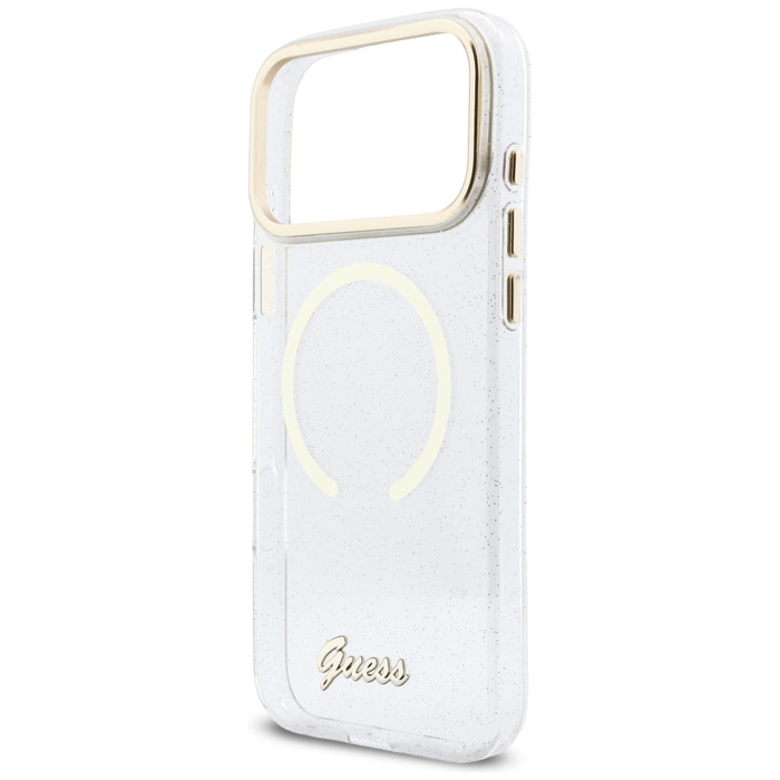 Etui Guess IML Glitters Script Strap     MagSafe do iPhone 17 Pro Max przezroczysty