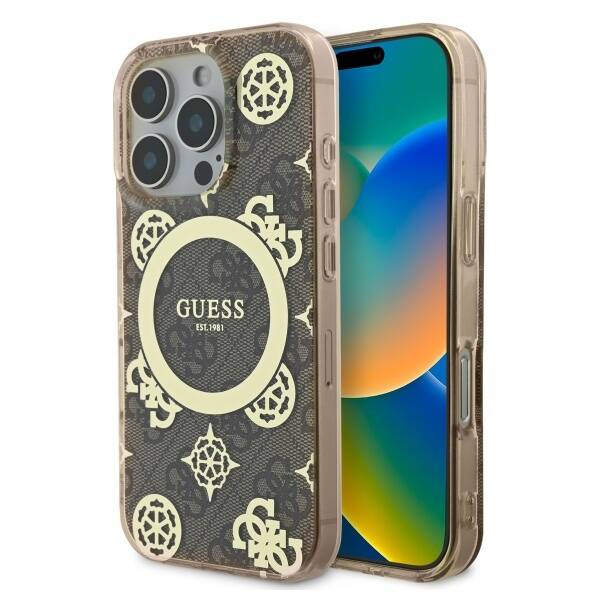 Etui Guess iPhone 16 Pro Max  6.9" brązowy/brown hardcase IML Peony On 4G Background MagSafe