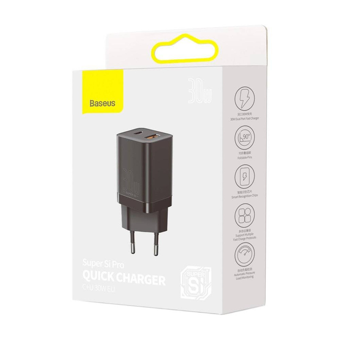 [PO ZWROCIE] Baseus Super Si Pro szybka ładowarka USB / USB Typ C 30W Power Delivery Quick Charge czarny (CCSUPP-E01)