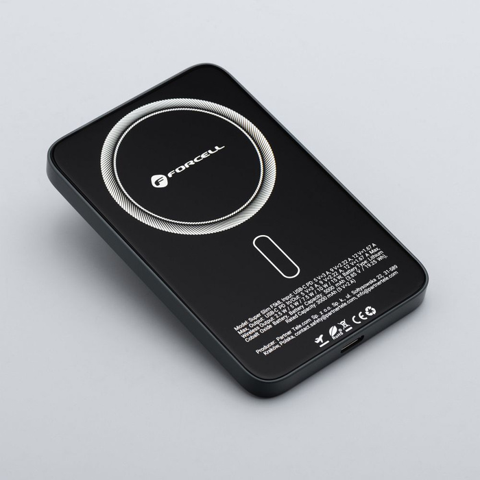 Powerbank zgodny z MagSafe Forcell F-Energy SuperSlim F5K8 QC4.0 PD3.0 15W 5000 mAh czarny 0INT