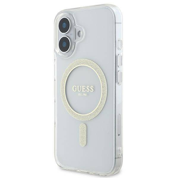 Etui Guess iPhone 16 6.1" przeźroczysty/transparent hardcase IML Glitter Circle MagSafe
