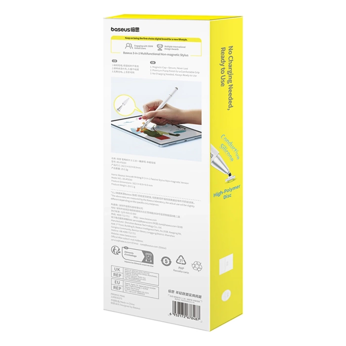 Stylus Baseus Smooth Writing III 3w1 rysik pasywny - wersja niemagnetyczna - biały