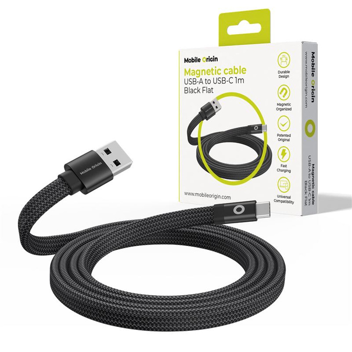 Mobile Origin Magnetic Flat Patented Original Cable USB-A to USB-C 1m, black  
