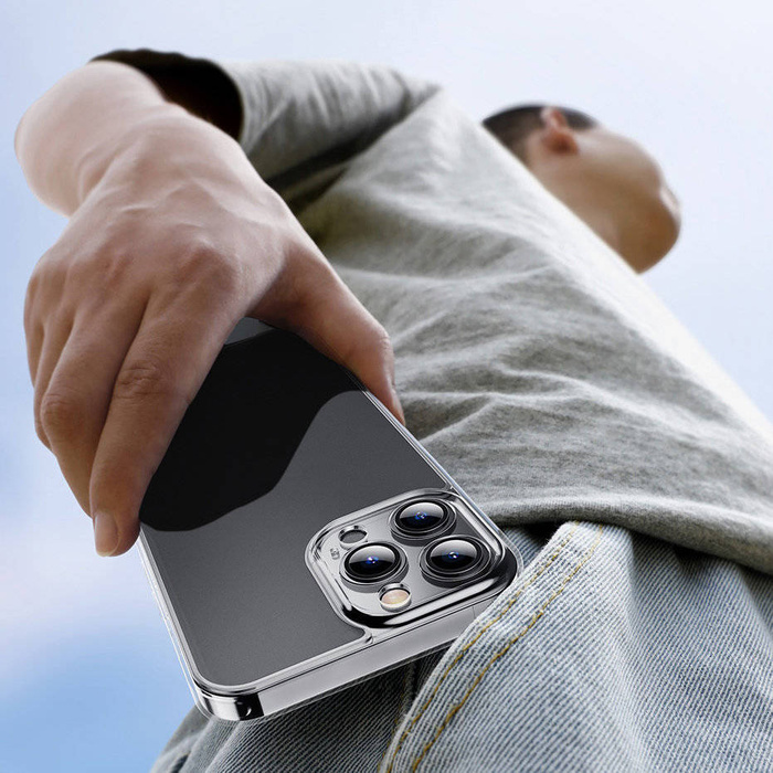 Etui Baseus Frosted Glass Case pokrowiec do iPhone 13 Pro Max sztywna obudowa z żelową ramką przezroczysty (ARWS000802)