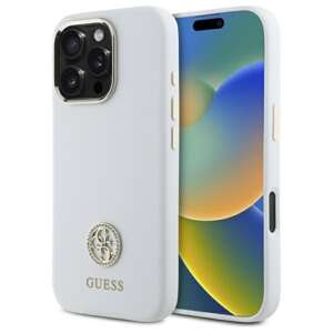 Etui Guess iPhone 16 Pro Max 6.9" biały/white hardcase Silicone Logo Strass 4G