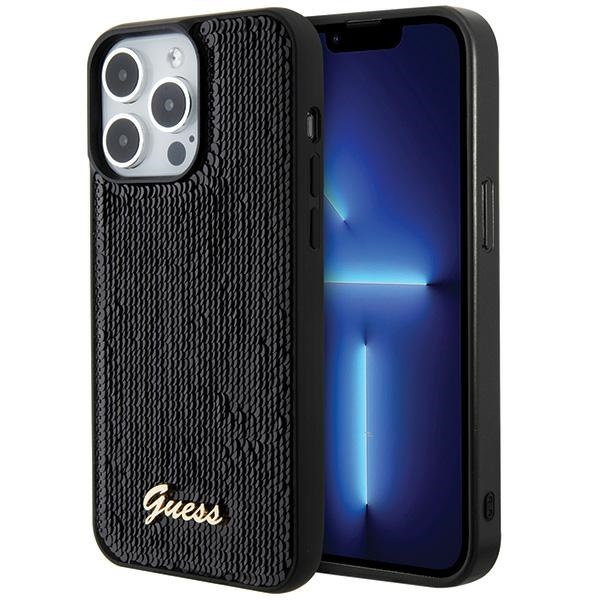 Etui Guess GUHCP15LPSFDGSK iPhone 15 Pro 6.1" czarny/black hardcase Sequin Script Metal Case