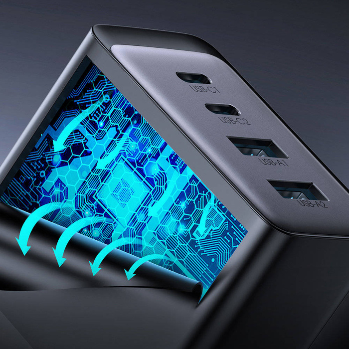 Joyroom ładowarka GaN 67W 4 porty (2x USB, 2x USB C) czarna (TCG02) + kabel USB C – USB C 100W 1.2m