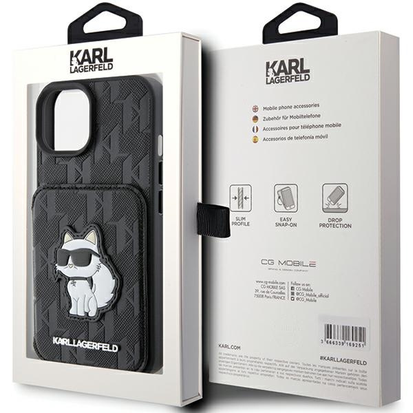 Etui Karl Lagerfeld KLHCP15SSAKCNSCK iPhone 15 6.1" czarny/black hardcase Saffiano Cardslots and Stand Monogram Choupette