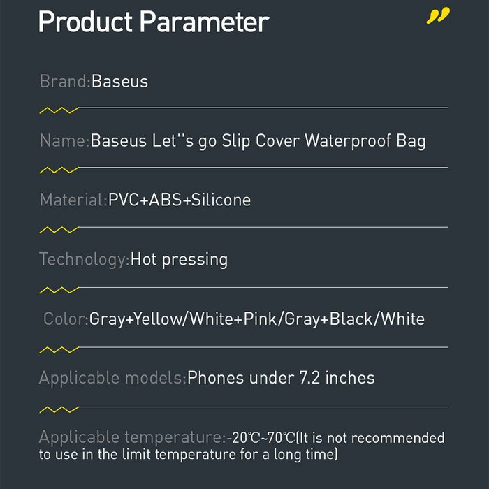 Baseus uniwersalny wodoodporny pokrowiec etui na telefon (max 7,2'') na basen nad wodę IPX8  żółty (ACFSD-DGY)
