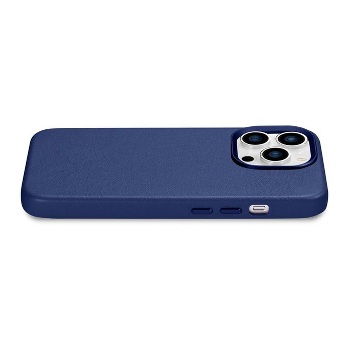 iCarer Case Leather pokrowiec etui z naturalnej skóry do iPhone 14 Pro Max niebieski (WMI14220708-BU) (kompatybilne z MagSafe)