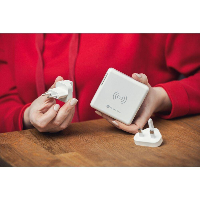 Wielofunkcyjna ładowarka Forcell F-Energy 4w1 2 x USB A + USB C 15W + power bank 8000mAh + ładowanie bezprzewodowe biała