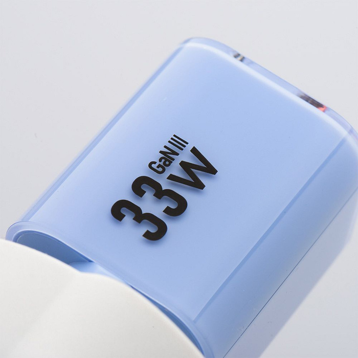 Ładowarka sieciowa do telefonu Forcell F-Energy GaN III Crystal Color USB C + USB A QC4.0 PD 33W + kabel USB C do USB C VT-41 niebieska 0INT