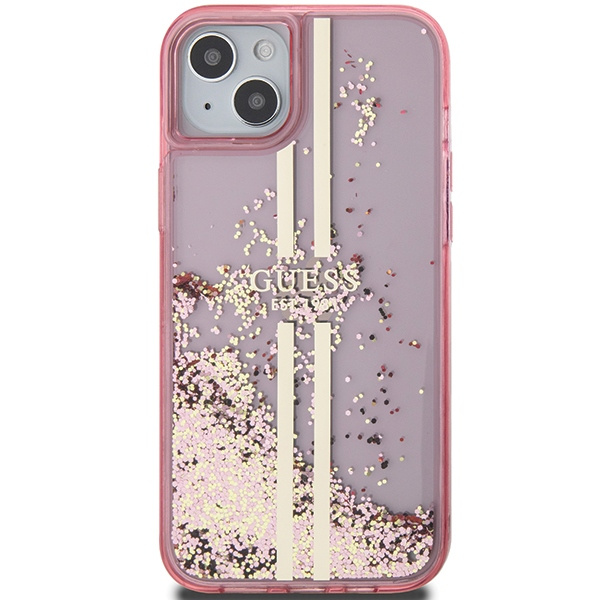 Etui Guess GUHCP15MLFCSEGP iPhone 15 Plus / 14 Plus 6.7" różowy/pink hardcase Liquid Glitter Gold Stripes Case