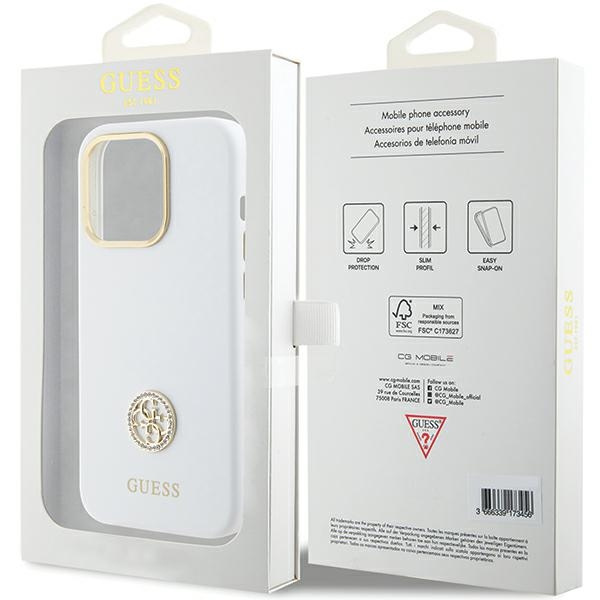 Etui Guess GUHCP15XM4DGPH iPhone 15 Pro Max 6.7" biały/white hardcase Silicone Logo Strass 4G Case