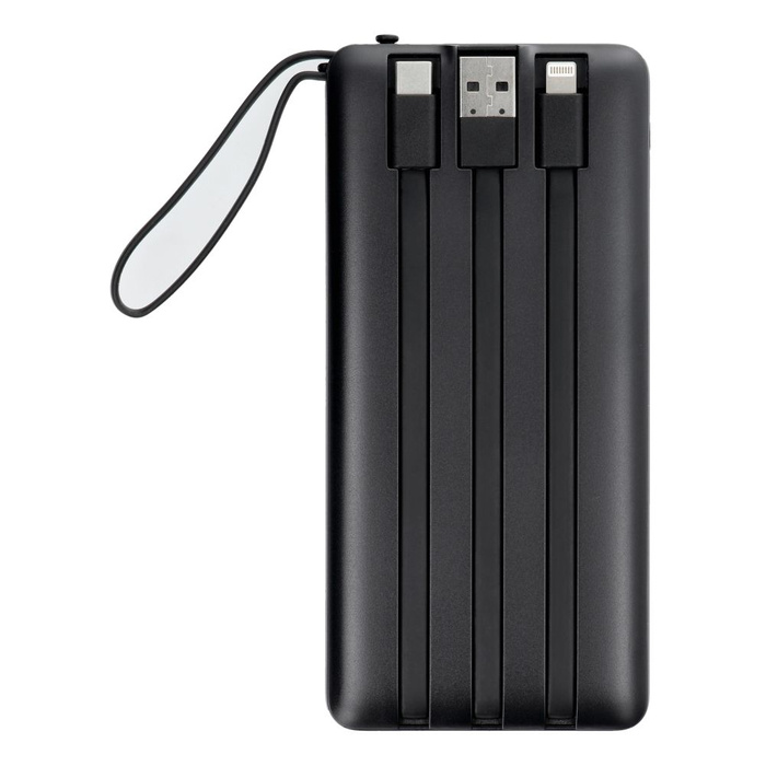 VEGER powerbank 10000 mAh z wbudowanymi kablami Micro USB / Typ C / Lightning C10 (W1116) czarny
