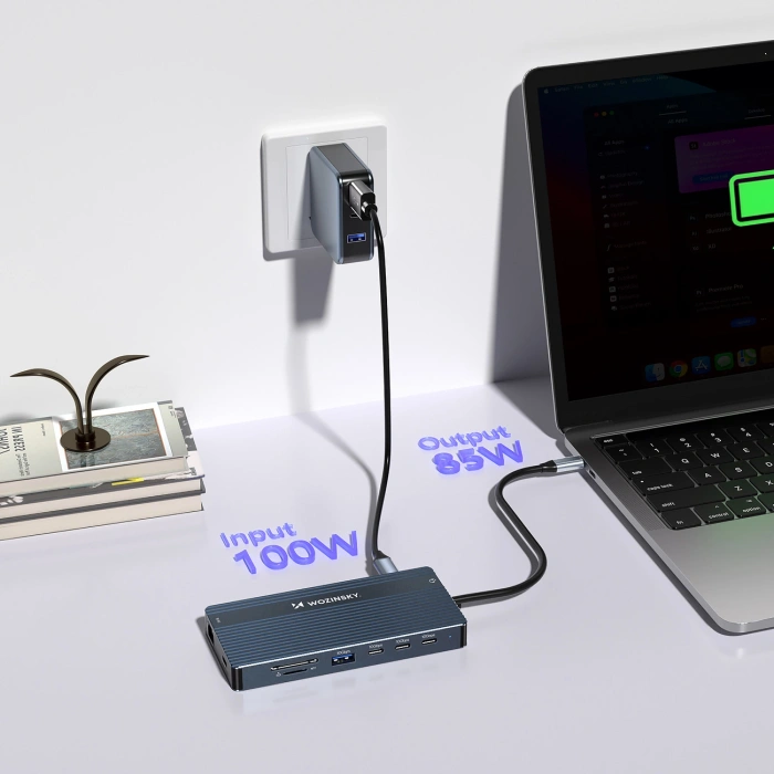 Hub USB-C 14 w 1 Wozinsky WDS03Y5S wielofunkcyjny, aluminiowy, do 3 monitorów, z kablem 15 cm  - szary