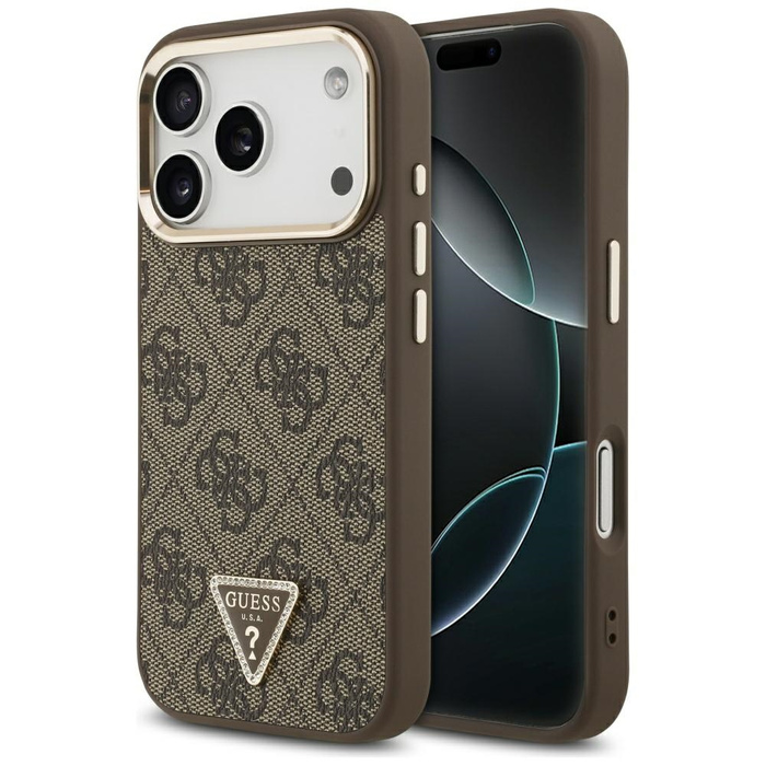 Etui Guess 4G Triangle Logo MagSafe do   iPhone 17 Pro brązowy złoty