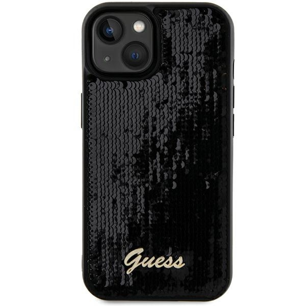 Etui Guess GUHCP15SPSFDGSK iPhone 15 6.1" czarny/black hardcase Sequin Script Metal Case