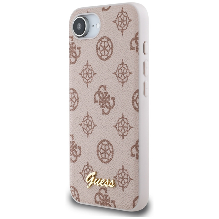Etui Guess Peony Script Logo MagSafe do  iPhone 16e brązowy