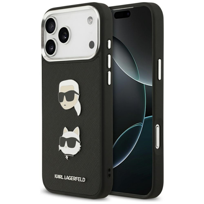 Etui Karl Lagerfeld FW Grained Karl &    Choupette Heads Pins & Logo do iPhone 17 Pro Max czarny