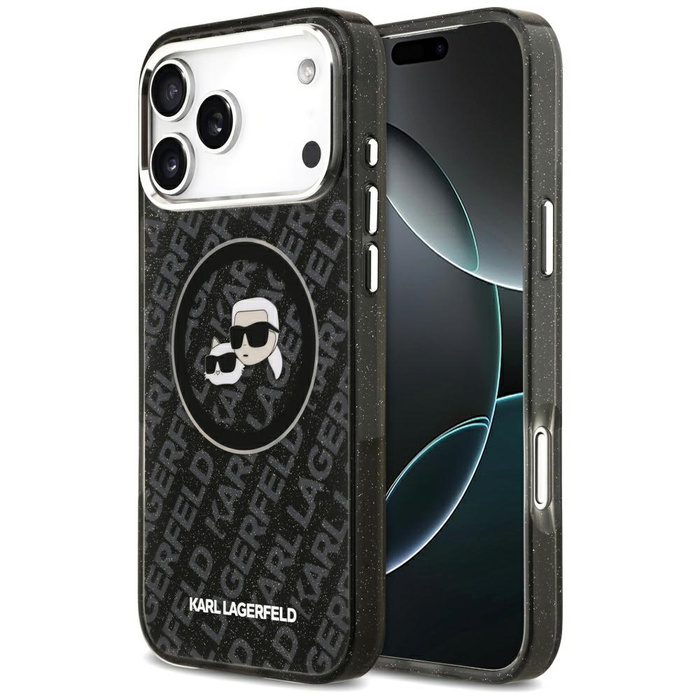 Etui Karl Lagerfeld IML Glitter Karl &   Choupette Heads Logo MagSafe do iPhone 17 Pro Max czarny