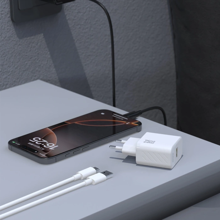 Ładowarka sieciowa Dudao A27STEU 25W GaN USB-A z kablem USB-A - USB-C - biała