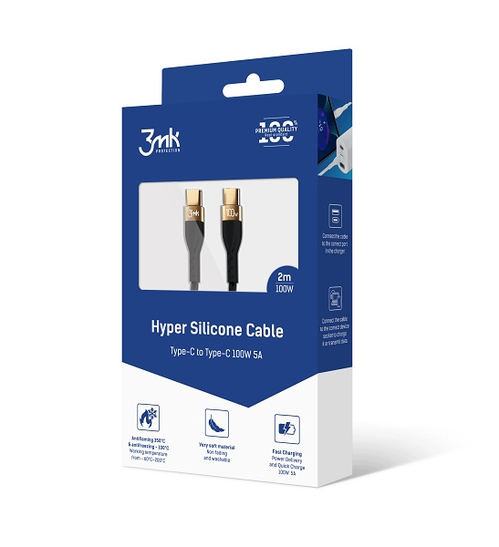 3MK HyperSilicone Cable USB-C/USB-C kabel 2m 100W Czarny/Black