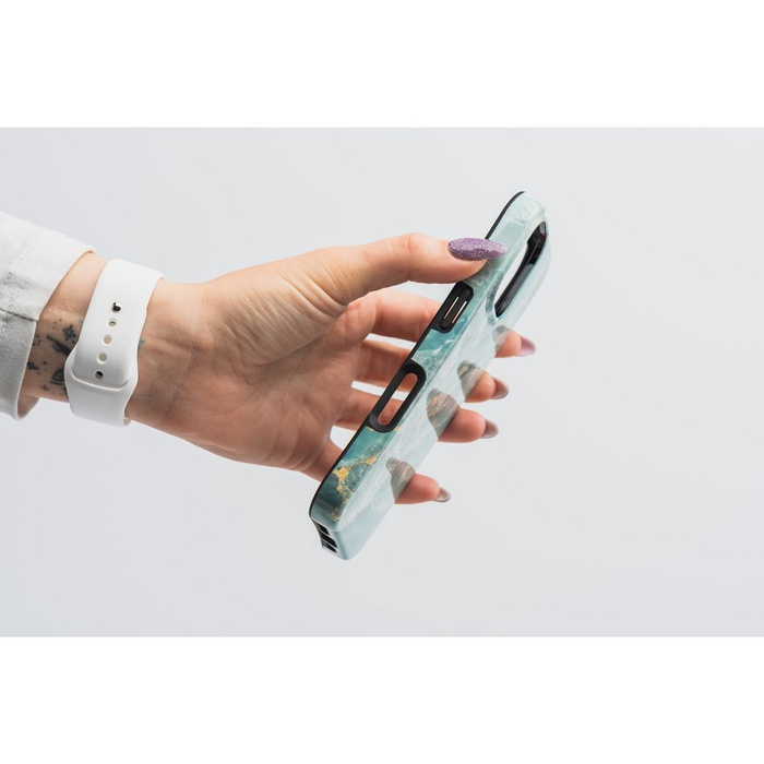 Etui na iPhone 16 Forcell F-Protect Mirage zgodny z MagSafe Military Drop-Test green marble