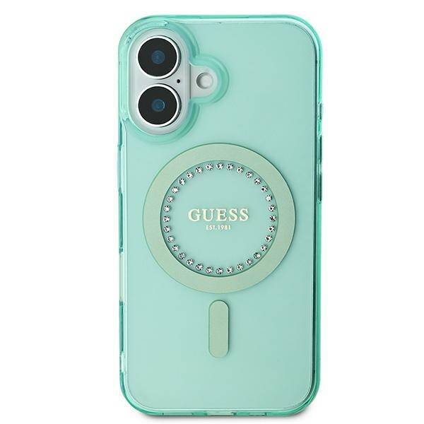 Etui Guess iPhone 16 Plus 6.7" zielony/green hardcase IML Rhinestones MagSafe