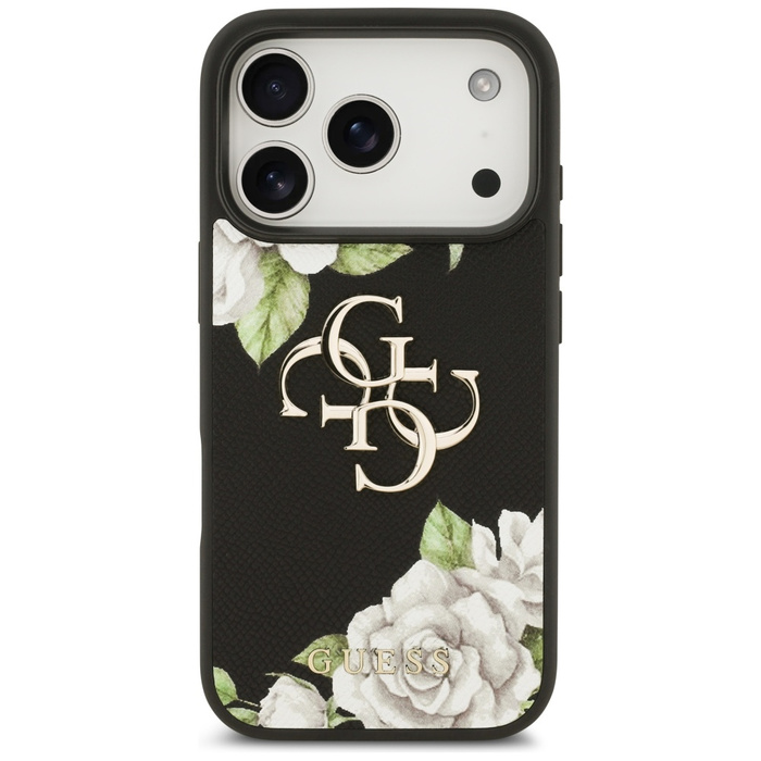 Etui Guess Grained Roses & Big 4G Logo   do iPhone 17 Pro czarny