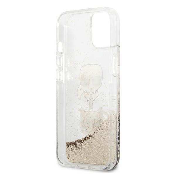 Etui KARL LAGERFELD Apple iPhone 13 Mini Liquid Glitter Karl&Choupette Head Złoty Hardcase